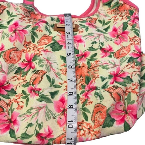 Caribbean Joe Coral Floral Hobo Bag with Striped Handles - Picture 13 of 15